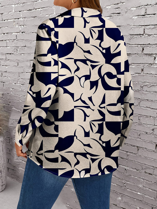 Chemise ImprimĂ©e Grande Taille â Haut DĂ©contractĂ© Ă Manches Longues et Boutons pour Femme