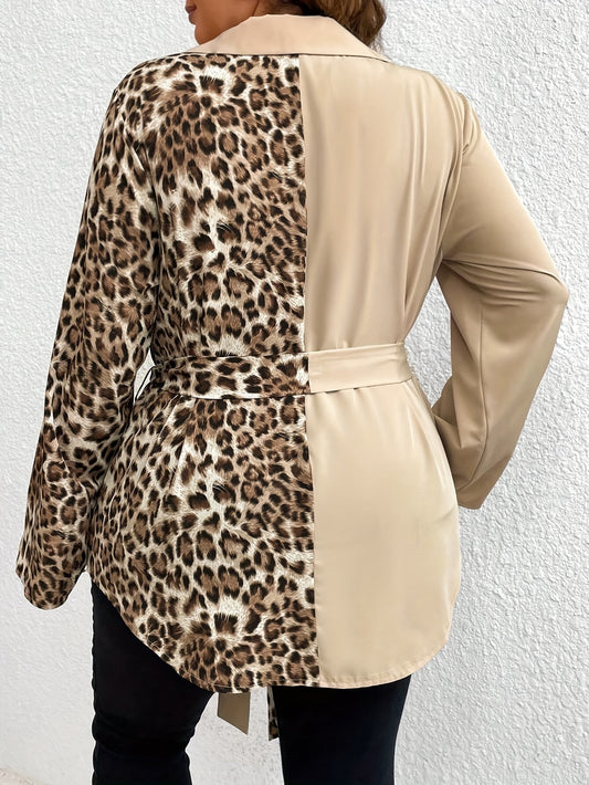 Polyester Jersey Shirt With Leopard Print, Elegant And Comfortable, Machine Washable, Crew Neck, Autumn/Winter