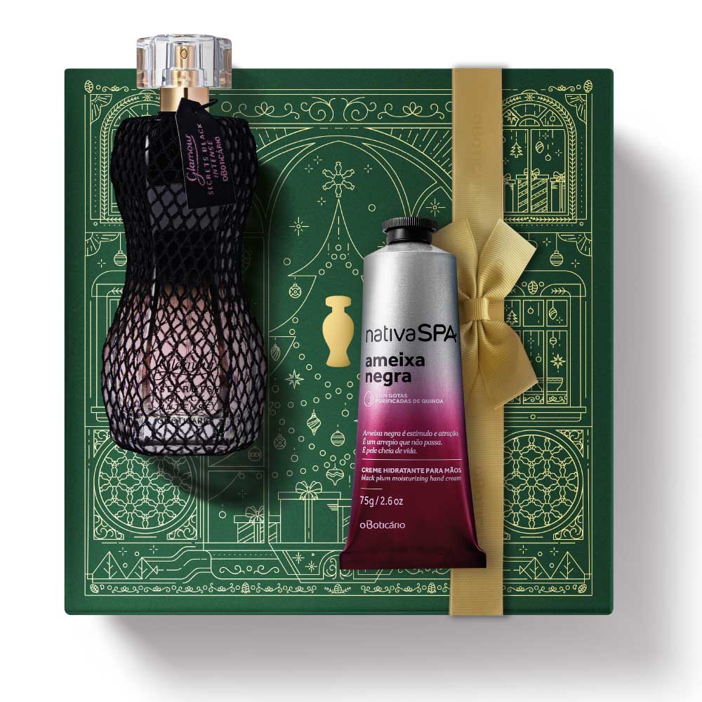 Coffret cadeau de Noël : Parfum Glamour Secrets Black Intense + Prune Noire