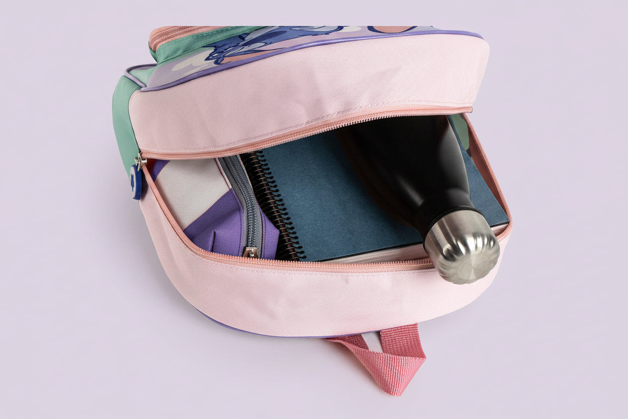 Sac à dos Disney Stitch original, motif arc-en-ciel et poche transparente
