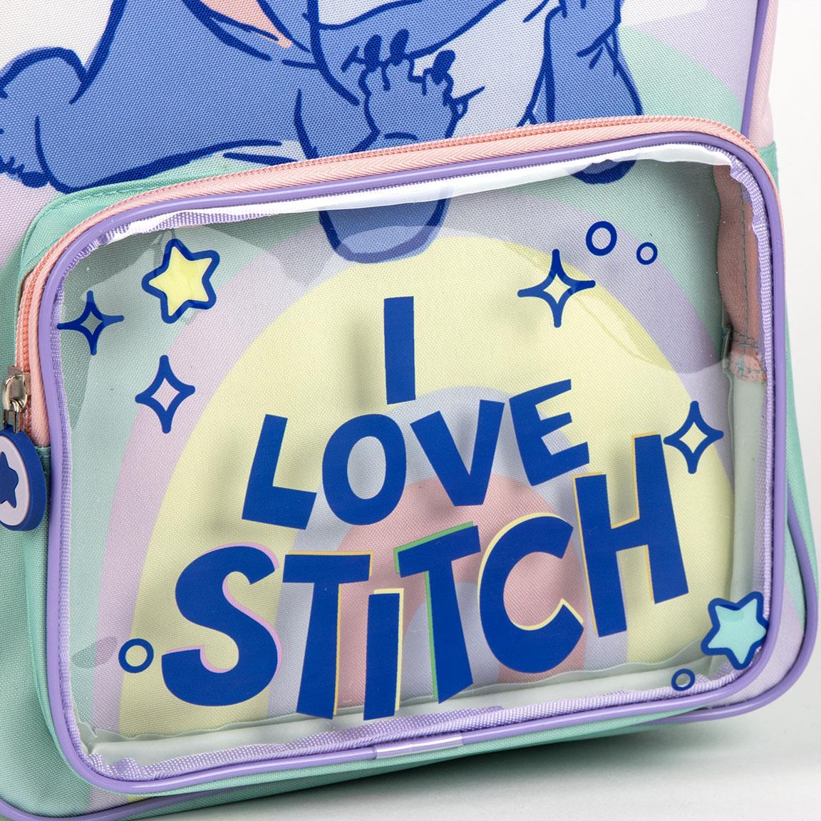 Sac à dos Disney Stitch original, motif arc-en-ciel et poche transparente