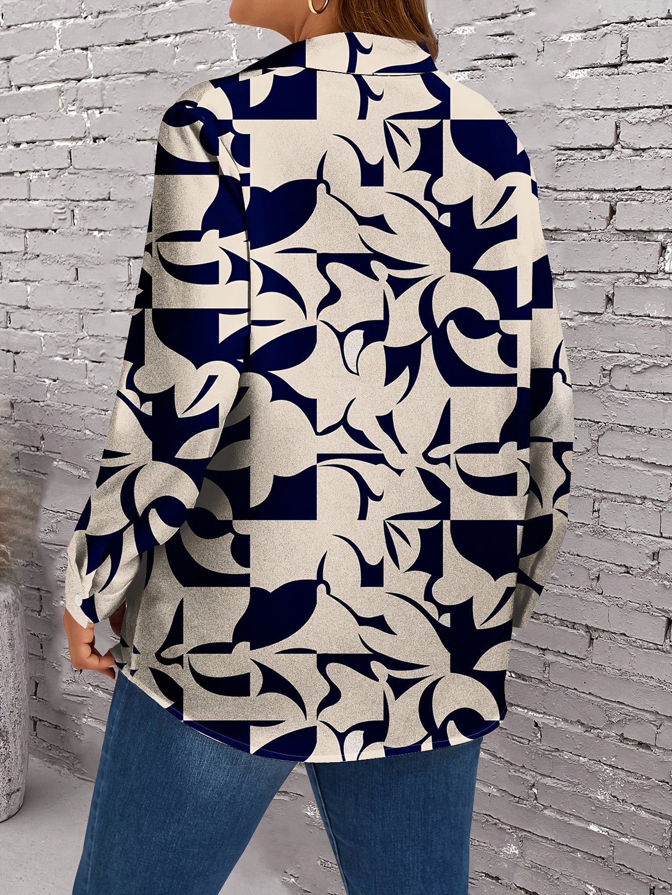Chemise Imprimée Grande Taille – Haut Décontracté à Manches Longues et Boutons pour Femme