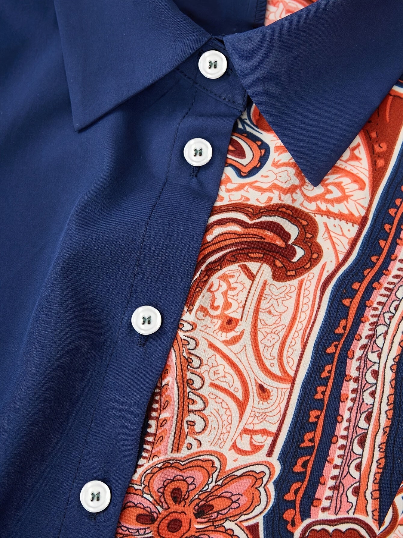 Elegant Plus Size Women's Blouse with Unique Paisley Print - Long Sleeve, Button-Up, Non-Stretch Polyester - Machine Washable