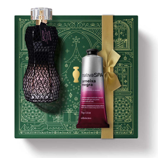 Coffret cadeau de Noël : Parfum Glamour Secrets Black Intense + Prune Noire