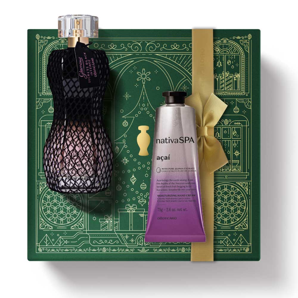 Coffret cadeau de Noël : Parfum Glamour Secrets Black Intense + Açaï