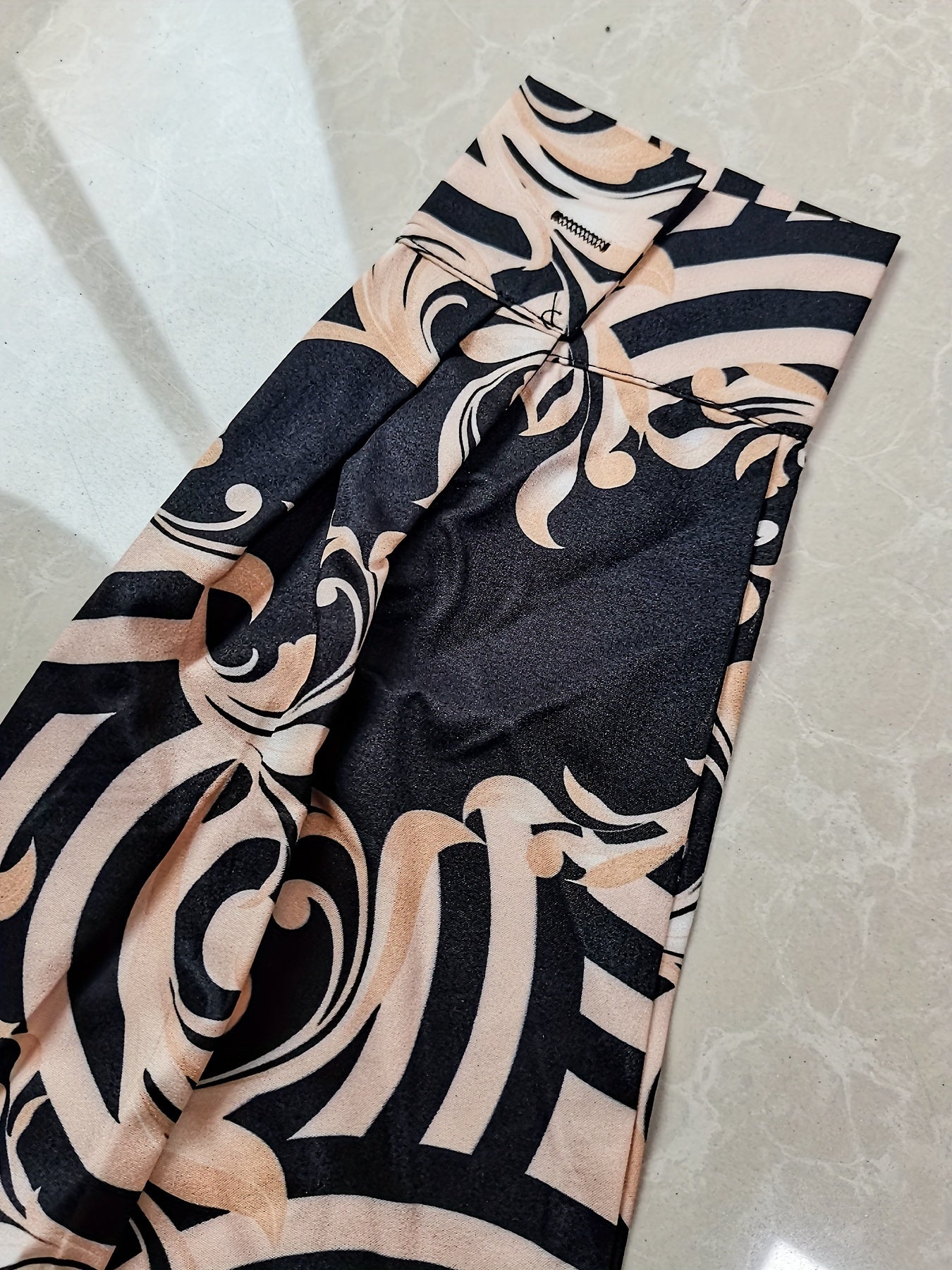 Plus Size Women's Elegant Baroque Geometric Print Long Sleeve Blouse - Loose Fit V-Neck Single-Breasted Shirt, Machine Washable Digital Print Top for Office, Vacation & Holidays, Buttoned Long Sleeves