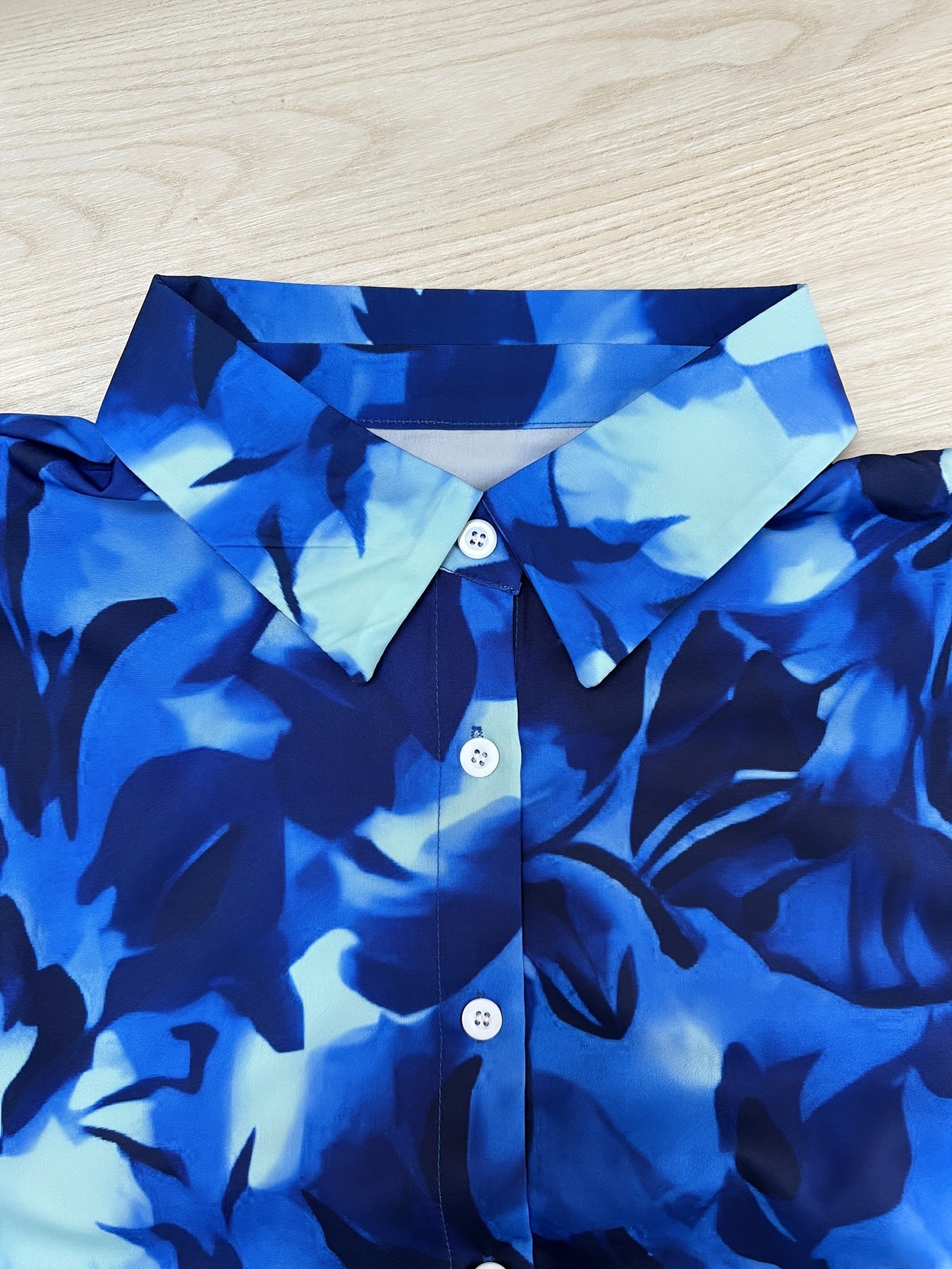 Print Women's Plus Size Blouse - Long Sleeve Button-Up Shirt with Lapel Collar, Casual & Travel-Ready for Spring/Summer, Vacation Clothing | Smooth Texture Fabric