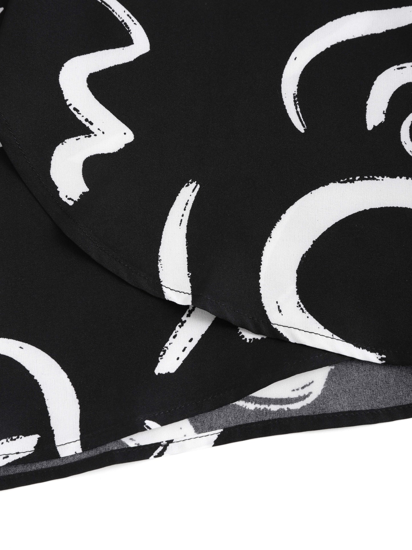 Print Plus-Size Women's Top with Stand Collar and Chic Abstract Print - Loose Fit, Long Sleeve, Machine Washable - Black & White, Plus Size Blouse