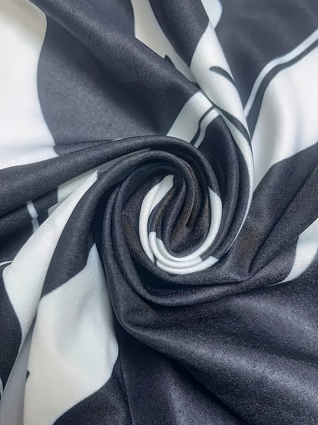 Plus Size, Women's Elegant Plus Size Long Sleeve Blouse - Black & White Abstract, Button-Front Shirt with Asymmetrical Hem, Non-Stretch Office & Casual Tops for Women (Machine Washable) - Spring/Fall/Summer Everyday & Formal