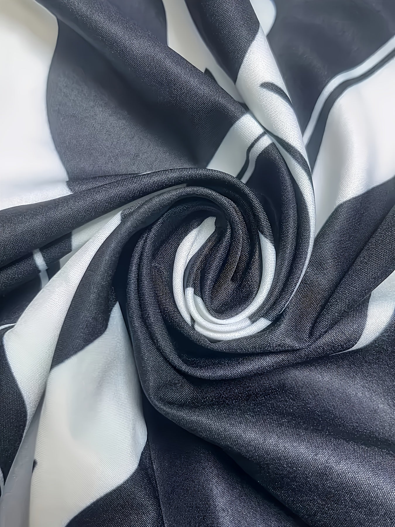 Plus Size, Women's Elegant Plus Size Long Sleeve Blouse - Black & White Abstract, Button-Front Shirt with Asymmetrical Hem, Non-Stretch Office & Casual Tops for Women (Machine Washable) - Spring/Fall/Summer Everyday & Formal