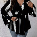 Plus Size Graffiti Print Blouse, Elegant V Neck Flare Sleeve Blouse For Spring, Women's Plus Size Clothing